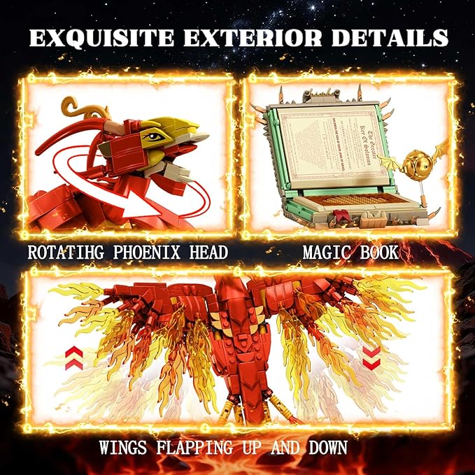 1252PCS Moc Fire Phoenix with Book Building Block Set for Adults NO Compatible with Lego Magic Phoenix STEM Bird Toy Collection Model Gift for Kids Boys and Girls