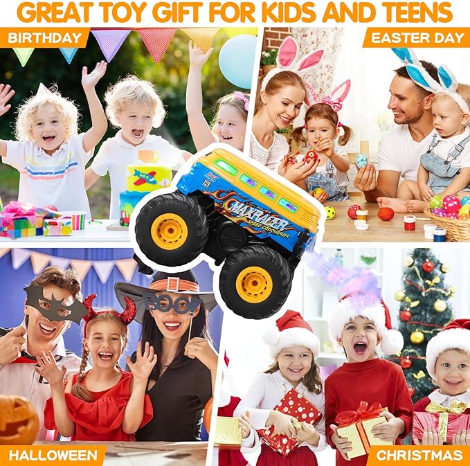 DYODYORC Remote Control Car 2.4Ghz All Terrain RC Monster Truck Toys with Spray Music 3 Lighting Effects 360 Stunt Capable All Included Ready to Run Toy Gifts for Boys and Girl (Yellow)