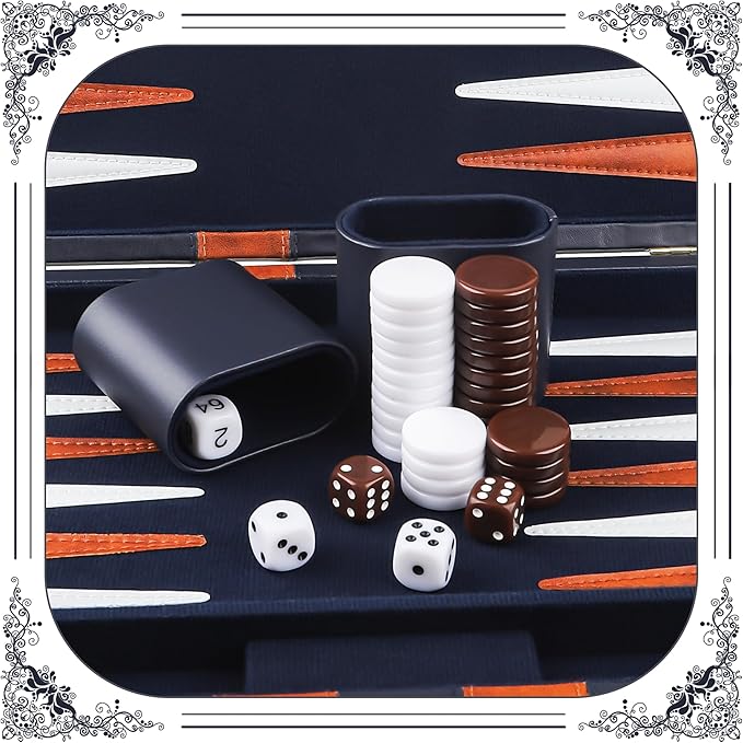 Froggod 15 inch Backgammon Sets for Adults - Classic Board Game for Adults - Portable Travel Backgammon Set for 2 Players - Perfect Adult Board Games for Gifts &amp Family Fun(Blue)