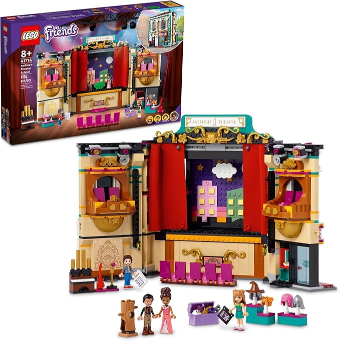 LEGO Friends Andrea's Theater School Building Toy Creative Pretend Play Theater Toy Gift for Girls &amp Boys Ages 8 and Up Theater Set with Curtains Lighting Props and 4 Friends Toy Figures 417