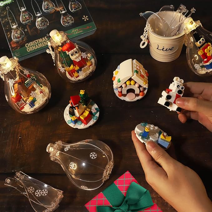 Christmas Ornaments 2025 Building Set Ornament for Christmas Tree with Light Xmas and Thanksgiving Holiday for Gifts Gingerbread Houses Santa Reindeer Polar Bears Soldiers and Penguin (647 Pcs)
