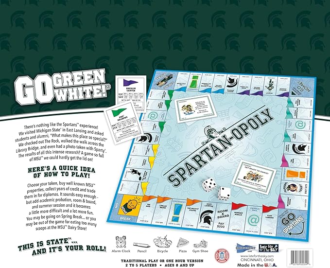 Late for the Sky Spartanopoly Board Game – Michigan State University Edition 2-6 Players Family Strategy Campus Theme Collectible