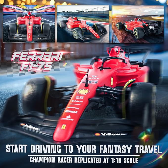 BEZGAR 1:18 Ferrari F1 75 Remote Control Car - 2.4GHz RC Race Car with Authentic Livery DIY Body Stickers - Officially Licensed F1 for Kids &amp Enthusiasts - Ferrari RC