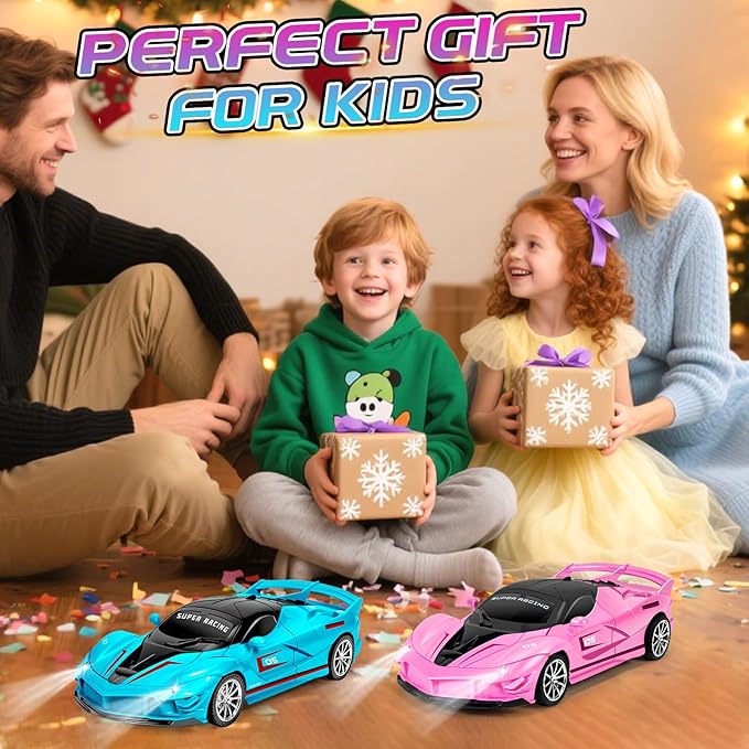 2 Pack Pink Blue Remote Control Car Toys for Kids Boys Girls Rc Cars Toy Vehicle with Headlight &amp Controller Rc Racing Car for Boys Girls Age 3 4 5 6 7 8 Birthday (Blue+Pink)