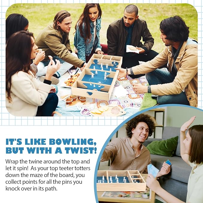 1 Sets 23.6 x 11.8 Inches Table Top Skittles Game Wooden Bowling Board Game Fun Board Games for Adults for Family Indoor and Outdoor Games