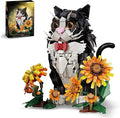 Tuxedo Cat Building Set with Sunflowers for Adults Ages 14+ Compatible with Lego Animal Kit for Home Living Room or Bedroom Decor Black - 1434PCS