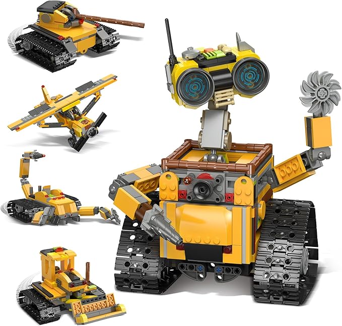 Robot Building Sets for Kids - 5 in 1 Wall Robotic Kit 748 PCS Robot with Interchangeable Arms Bulldozer Plane Building Block Toy Model for Boys Girls 8-12 Easter Home Decor