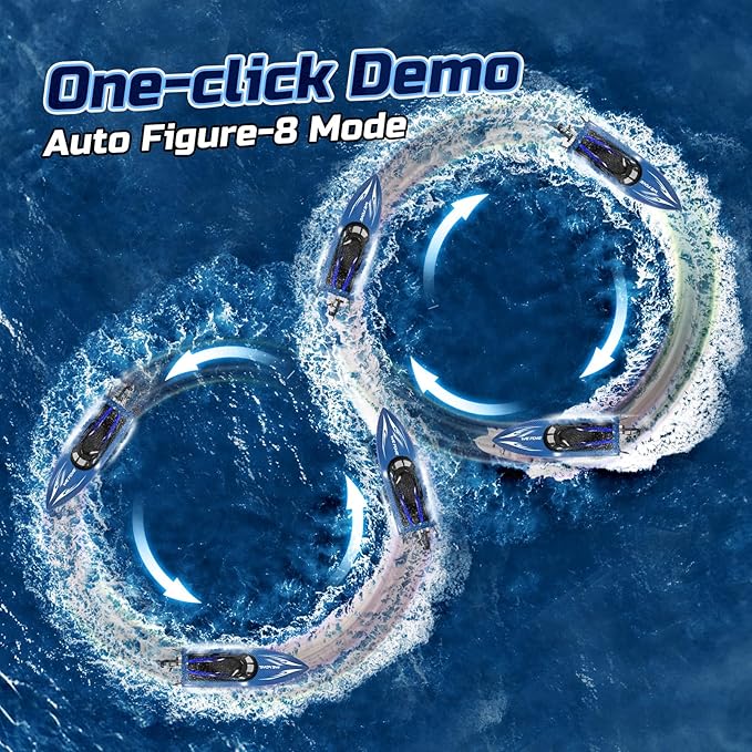 RC Boats for Adults Remote Control Boat for Pools and Lakes WF17 25+ KMH Fast RC Speed Boat with 7 LED Light Modes for Kids 8-12 Summer Toys for Boys Girls 2 Batteries for 30-40 Mins Blue