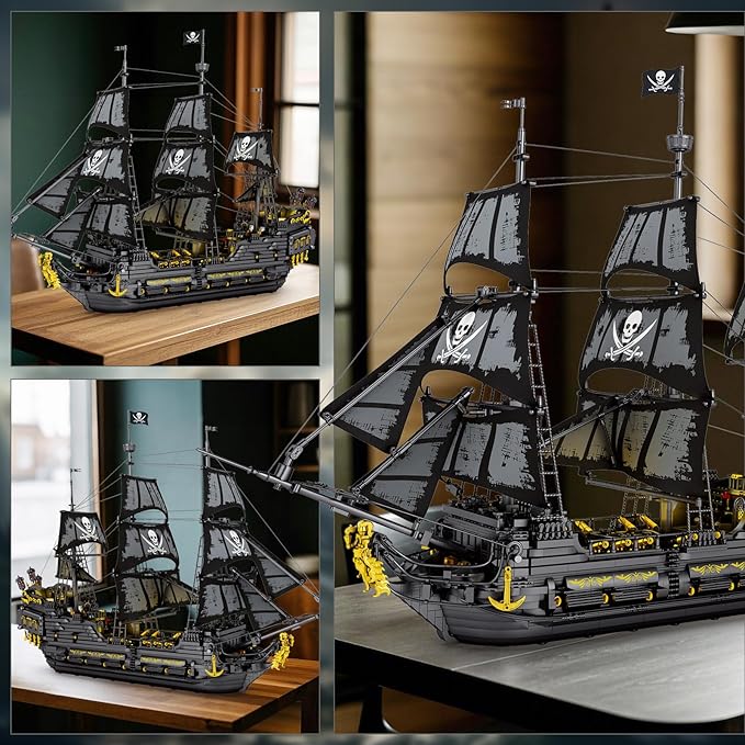 Reobrix Pirate Ship Building Set with LED LightsLarge Black Pearl Ship Model 66036Pirate Ship Sailboat ToyHalloween Home Decor Birthday GiftsModel Kits for Adult Boys Girls 14+（4304 PCS）