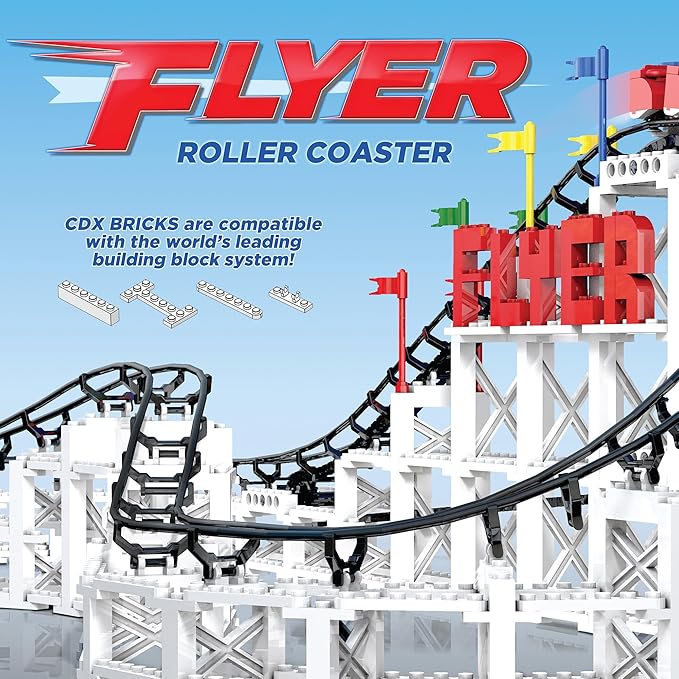 CDX Blocks: Flyer - 539 Pieces Building Brick Set Gravity Powered Roller Coaster Model Promotes STEM Learning