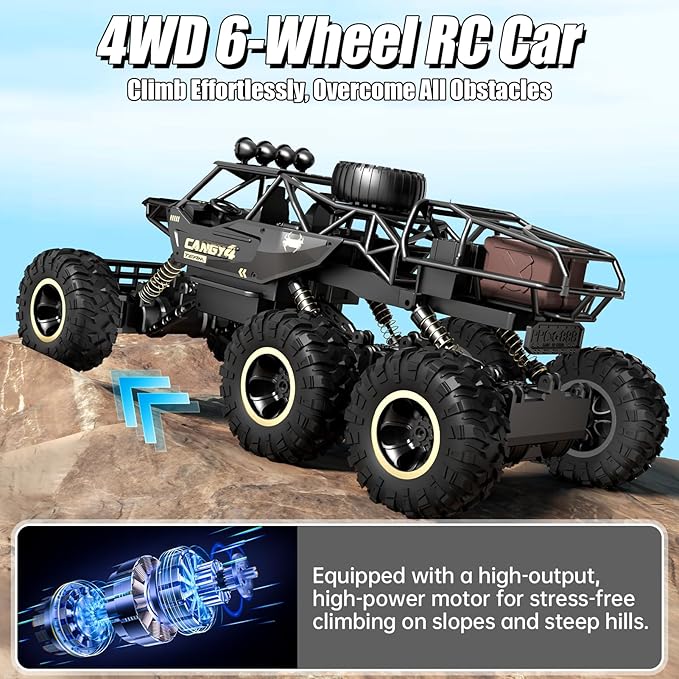 Large Size RC Cars Rock Crawler RC Truck with 2 Rechargeable Batteries Remote Control Monster Truck Durable Metal Body &amp LED Headlights Boy Toys for 4-7 8-12 Kids &amp Adults