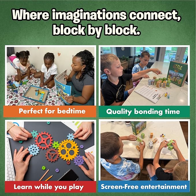 Uzzle Tales Bricklewood Valley - Story Dice Game for Kids – Creative Storytelling &amp with 12 Story Cubes Storybook &amp Character Pawns – Engaging Brain Game for Kids Ages 4