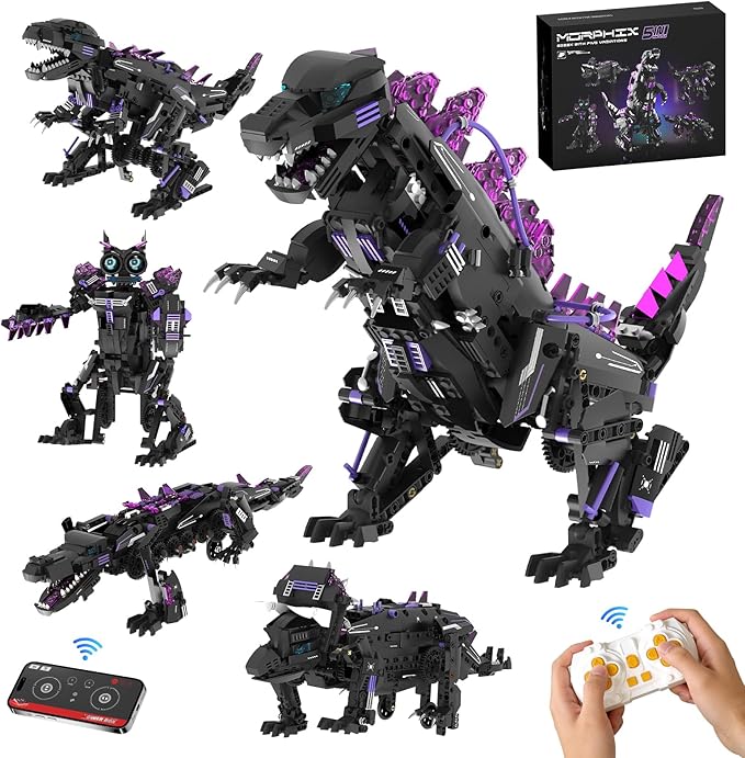 5 in 1 STEM Robot Building Blocks Sets APP &amp Remote Control Robotic Kits 5 in 1 Tyrannosaurus Rex/Triceratops/Monster/Crocodile/Robot Toys Creative Model Gift for Adults Teens 953 PCS