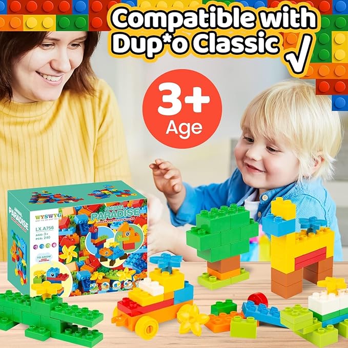 240 Piece Large Building Blocks for Toddlers 3 and up Classic Building Bricks Set for Kids of All Ages Compatible with Duplos and Most Brands