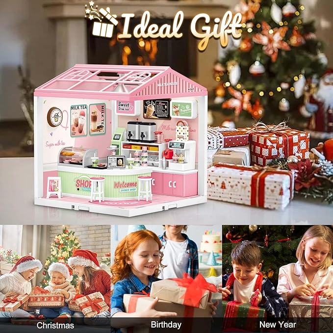 LED Building Blocks for Adults 1:24 DIY Miniature Dollhouse Kits with Roof &amp Dustproof Cover Tiny House Toy Building Sets for Kids Ages 8-12-15 Birthday Hobbies Gift for Men Women Boy Girl