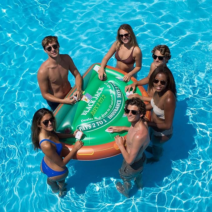 Swimline Inflatable Blackjack Game Table Raft with Waterproof Cards Green/Brown 60/40/12
