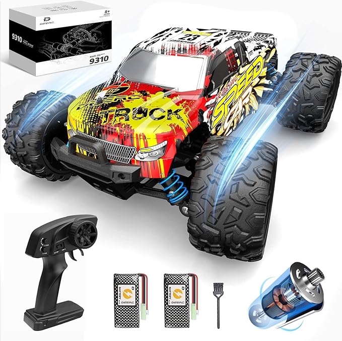 DEERC RC Cars High Speed Remote Control Car for Adults Kids 30+MPH 1:16 Scales 4WD Off Road RC Monster TruckFast 2.4GHz All Terrains Toy Trucks Gifts for Boys2 Batteries for 40Min Play