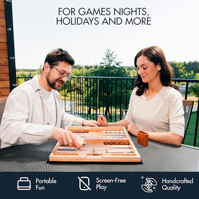 17 Inch Chess Checkers Backgammon Set for adults Wooden chess set combo portable folding two sided board multi game design maple walnut inlay with large weighted pieces acrylic checkers