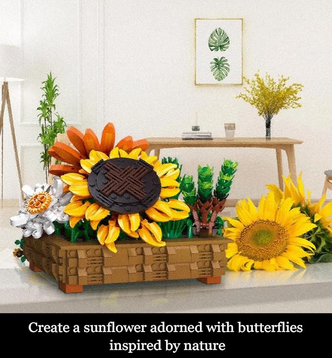 924 Pieces Sunflower Bonsai Plant Building Set Compatible with Lego Flower Building Sets Exquisite Plant Model for Adults Perfect for Mothers Day &amp Birthday Display