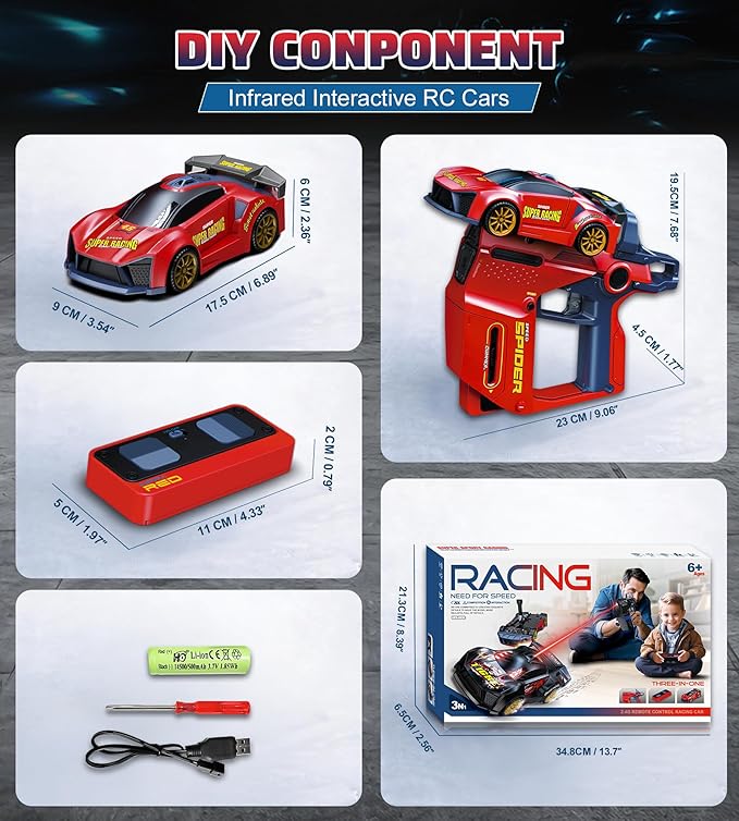 Interactive Battle RC Car Set - RC Drift Car Innovative Ejection Launcher with Dual Remotes 2.4G Sensor Chase Game Parent-Child Interactive Toy Car for Kids Ages 6+