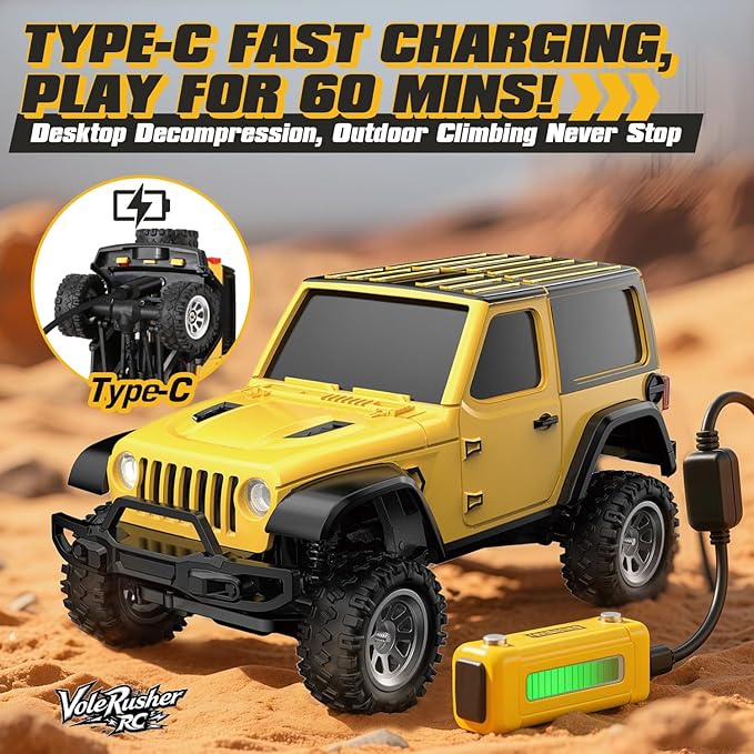 [4WD Edition 1/36 Scale Mini RC Crawler Car Toys for Age 8-14 Old Birthday Gifts Micro RC Truck 4×4 Small Cars with Off Road Full Proportional RTR 2.4GHz Remote - Yellow