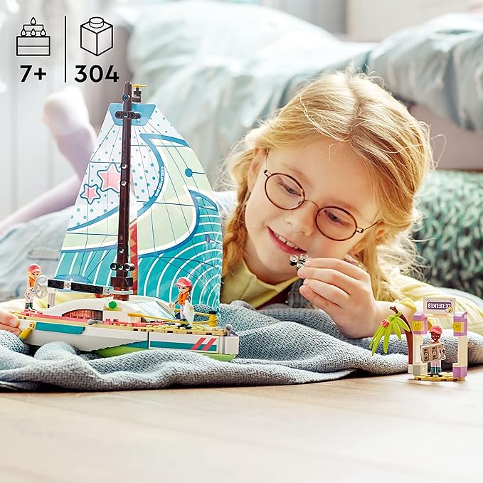 LEGO Friends Stephanie's Sailing Adventure Toy Boat Set 41716 Sailboat Building Toy with Island Drone and 3 Mini Figures Creative Sailing Gift for Kids Girls Boys Age 7+ Years Old
