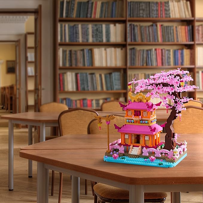 Cherry Blossom Tree House Micro Building Blocks Set Enjoy Flower Pavilion 1810pcs Exquisite Architecture Model Kit for Women (Adults Age of 14+)