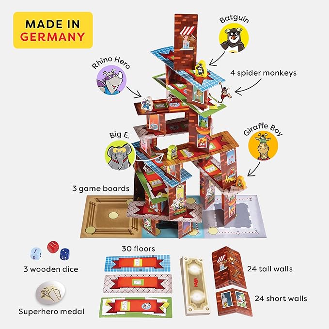 HABA Rhino Hero Super Battle - Exciting 3D Stacking Board Game for Kids &amp Adults Fun Family Games Stacking Card Games for Kids Made in Germany