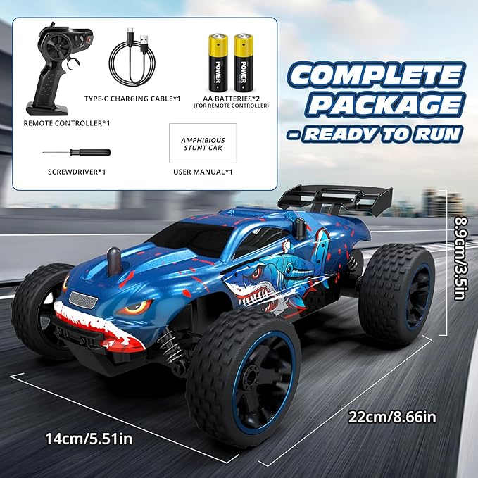 Tecnock RC Cars for Kids 1:18 Scale 2WD RC Car with USB-C Easy Charging 2.4GHz Remote Control Car with LED Lights &amp 50 Mins Playtime Toys Gifts for Boys &amp Girls Ages 8-12