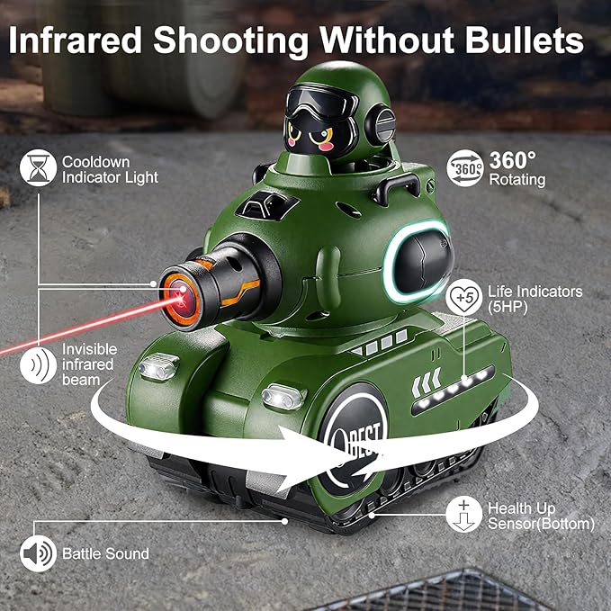 2 Pack Remote Control Battle Tanks RC Battle Tanks with Infrared System Hobby RC Cars RC Tank that Shoots with HP Station Military Army Toys Christmas Birthday Gifts for 6-12 Year Old Boys Girls