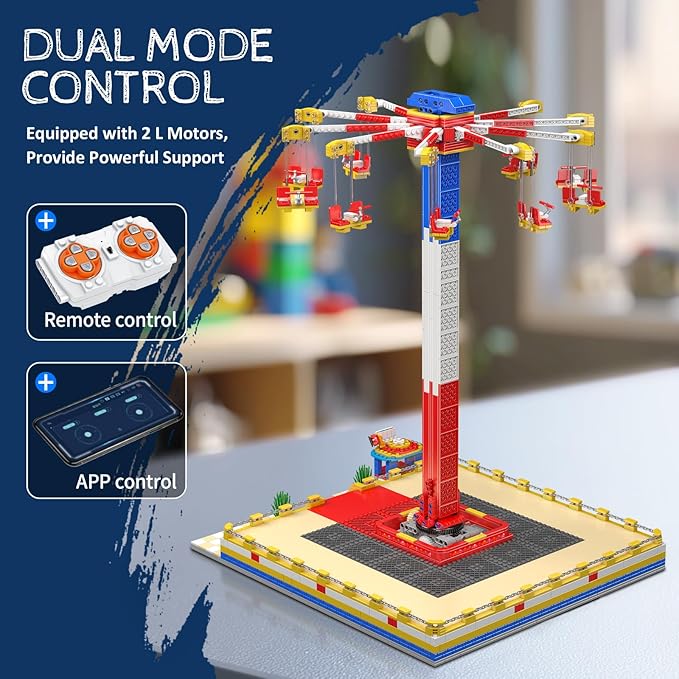 Mould King Flying Swing Ride Building Set Rotating Flying Chair Amusement Park Model Kit City Construction Building Blocks Set Home Decoration Gift for Teens Adults(1581 Pcs)