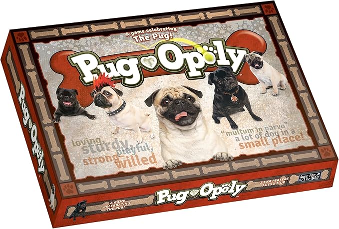 Late for The Sky Pug-Opoly Dog Board Game for Families &amp Adults – Pug Lovers Property Trading Game 2–6 Players Ages 8+ One-Hour or Full Play Fun Party Gift for Dog Owners