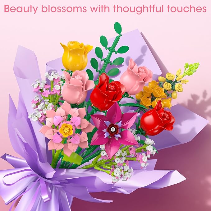 Flowers Bouquet Building Set 765PCS Wildflower Botanical Collection Kit Artificial Plant Floral Toy for Adults Women Kids Girls Home Office Decor Gift for Christmas Valentine's Day Mother's Day