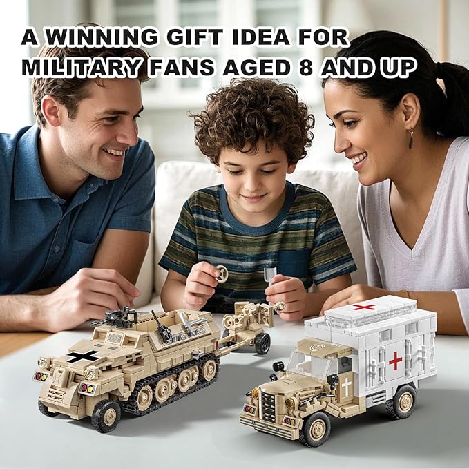 WWII Military Vehicle Opel Blitz Truck &amp Armored Halftrack Building Toy Compatible with Lego Military Set Great Gifts for Adults &amp Kids Age 8+ (994PCS)