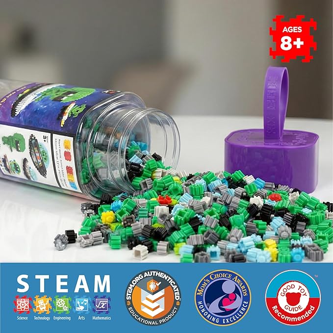 Pix Brix Space Bottle – UFO Set | 965-Piece 2D &amp 3D Alien Building Kit for Kids 8+ | Reusable Storage Bottle Keychain Clip Pixel Art Blocks | Creative STEM Toy Compatible with Major Brick Brand