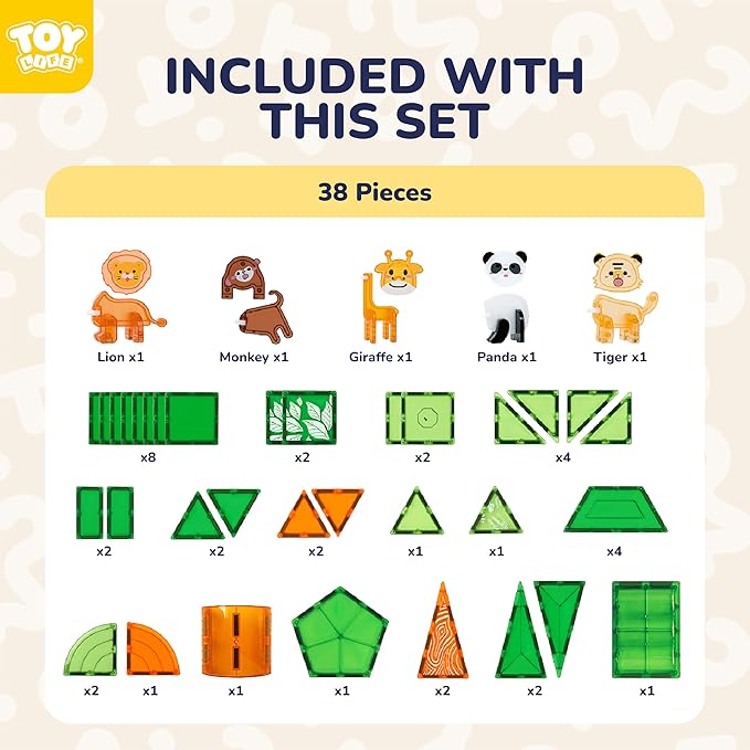 TOY Life 38 Pcs Magnetic Tiles Animals for Toddlers 3-5 Magnet Blocks for Kids Ages 4-8 STEM Magnet Tile Toys Building Tiles Set Christmas Birthday Gift for Boys and Girls