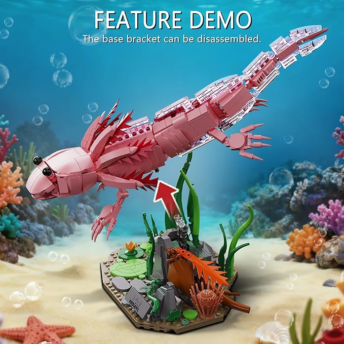 Lusinus Axolotl Toy Building Set Pink Axolotl Animal Building Toy for Teens &amp Adults Axolotl Toys Birthday Gift for Boys and Girls Ages 6+