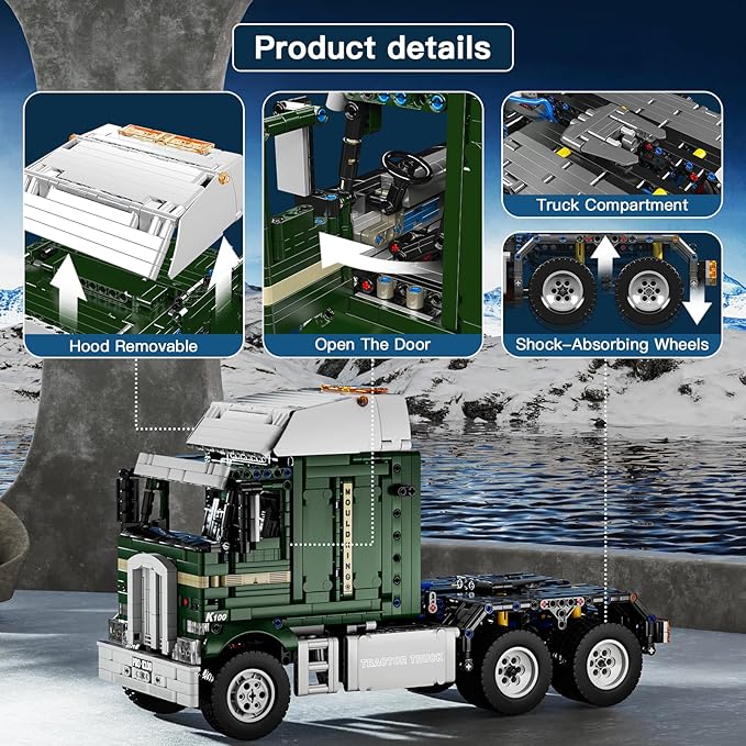 Mould King RC Tractor Truck Toy Building Block Semi Truck Toy for Aged 14+ 13202 Realistic Car Model with Motor Heavy Equipment Transporter Build and Display Blocks Kits (2181 Pieces)