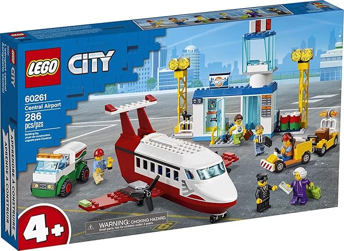 LEGO City Central Airport 60261 Building Toy with Passenger Charter Plane Airport Building Fuel Tanker Baggage Truck Cargo and 6 Minifigures Great Gift for Kids (286 Pieces)