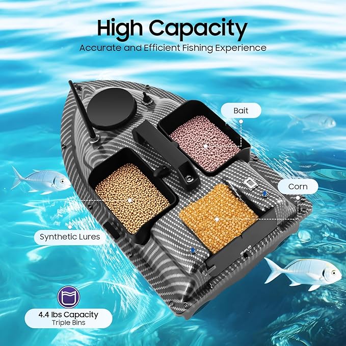 LYNICESHOP Fishing Bait Boat w/Dual 390 Motors generating 52W of Power 500m/1640ft RC Fishing Boat Bait Boats for Surf (Gray Without Light Bar)