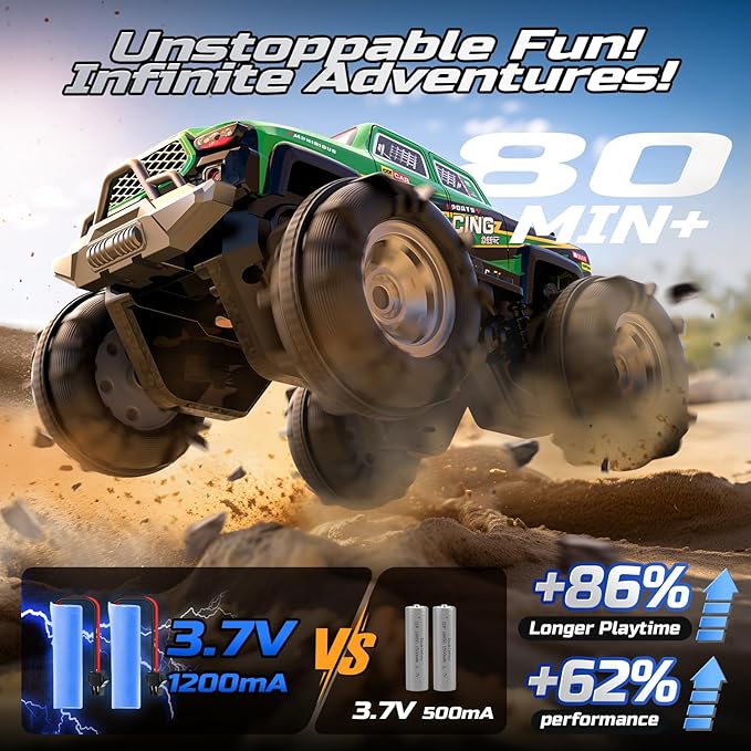 DEERC BG028 Amphibious RC Monster Truck/Boat IPX7 Waterproof Remote Control Car W/Gesture Sensing Control 2.4GHz 4WD RC Car W/ 360°RotationFlowing Light40mins Play RC Truck Toys for Kids Boys
