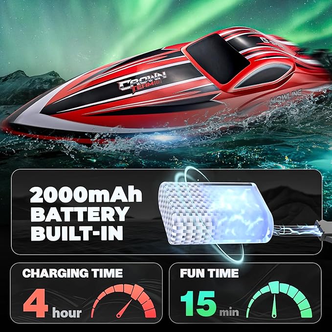 BEZGAR RC Boat 16 inch Big Brushless Remote Control Boat for Adults and Kids 55 KPH Large Fast RC Speed Boats with 2000mAh Battery Ideal Waterproof Toy Boats for Lakes - HJ818PRO Red