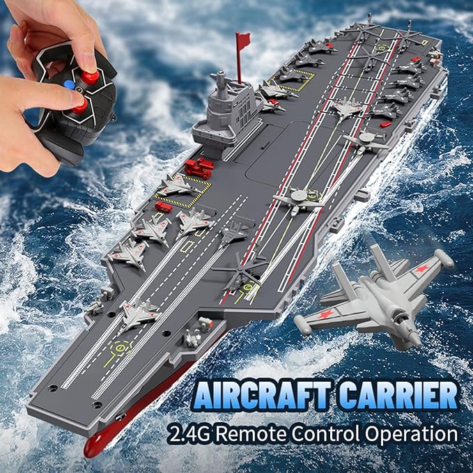RC Boats 2.4G Remote Control Warship Battleship Aircraft Carrier for Adults and Teens 20KMH High Speed Remote Control Militaryship DIY Battleship for Pool &amp Lake (2 Batteries)