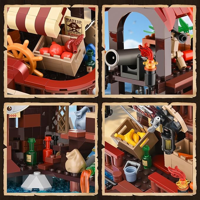 Pirate Ship House Building Set for AdultsPirate Wharf Supply Center Building Block ToyCabin Model for Home DecorIdeal Gift for Teens Kids Girls Boys 8+