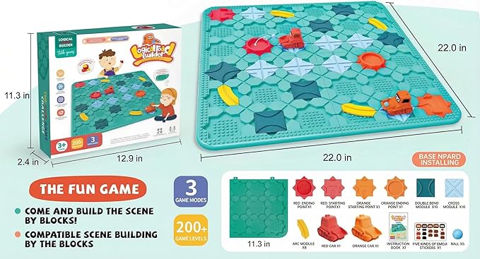 Board Game Logical Road Builder Game for Kids – 206 Challenges Brain Teaser Puzzle Educational STEM Toy Compatible with Block Brands No Batteries Gift for Boys &amp Girls Ages 3 4 5 6 7 8