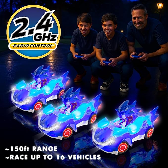 NKOK Ready to Run Sonic Glow Racer RC Car – 1/28 Scale Remote Control Vehicle with Light-Up Body (Sonic Glow Racer)
