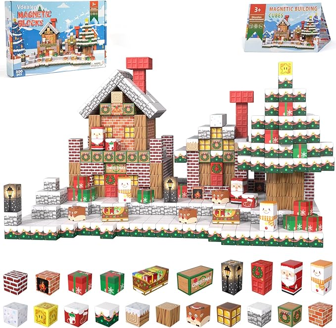 Vdealen 300 PCS Magnetic Blocks-Magnetic Building Blocks Stacking Magnetic Cubes Toy for Kids STEM Montessori Sensory Toys for Boys and Girls Age 3 4 5 6 7 8 9 10 11 12 Christmas Birthday Gift
