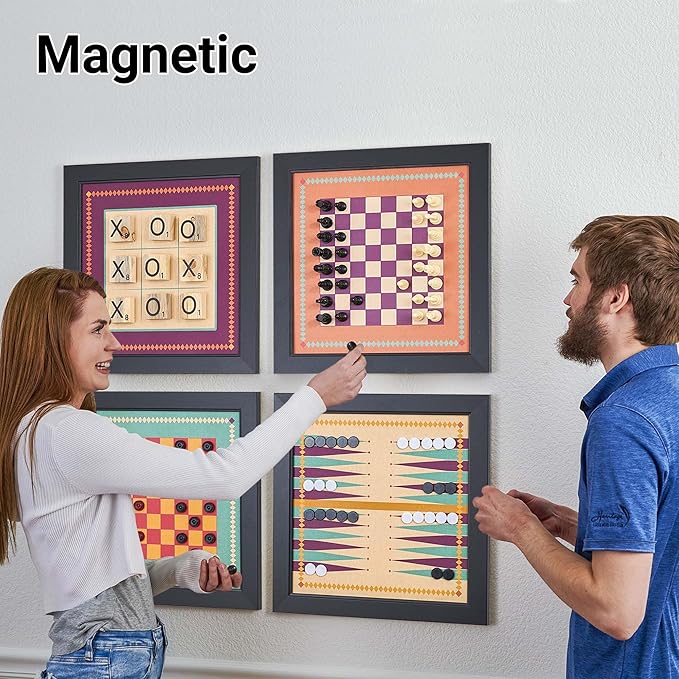 Magnetic Canvas Game Set. Chess/Checkers/Backgammon/TIC TAC Toe. Decrotive Game Sets use an mounting System That Gives Easy Access to Them. (Retro)