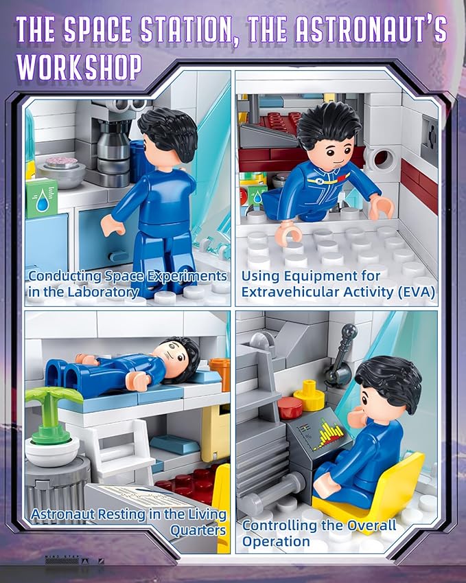 City Space Station Building Set Space Rocket Science Lab Building Kit with 4 Astronaut Minifigures STEM Gift Toys for Boys 6-12 Compatible with Lego Space Shuttle 502 PCS