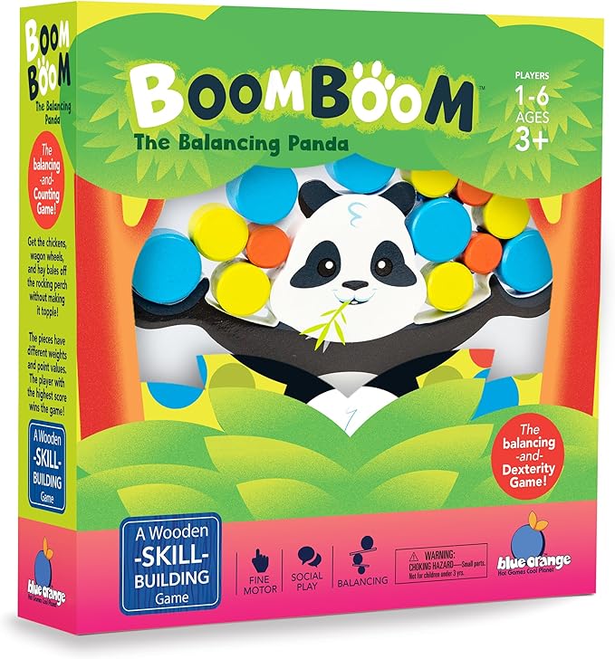 Blue Orange Tabletop Wooden Game Balancing Preschool Educational for Kids Friends Family School Parties Daycare 1-4 Players Ages 3+ Award Winning BoomBoom The Balancing Panda Games
